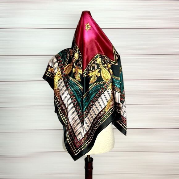 Linda Allard Ellen Tracy Silk Square Scarf Golden Eagles Print Japan - Picture 6 of 14